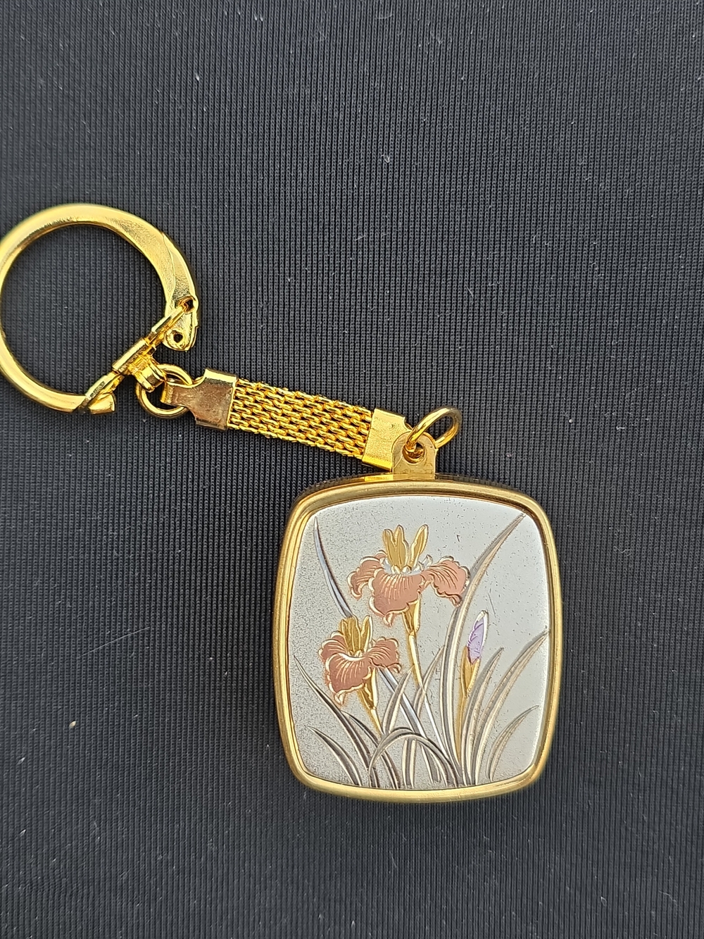 Gold-Tone Sankyo Floral Enamel Music Box Keychain - Pink & Gold, Vintage